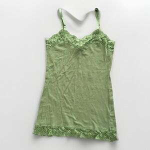 Y2K‎ Babydoll Cami Fairy Tank Top Large Kelly Green Lace Trim Fairycore Wicked